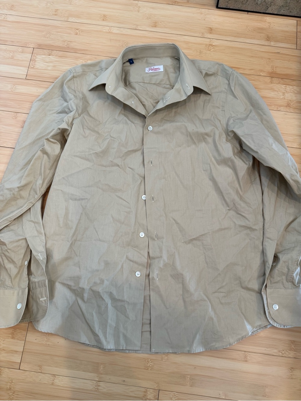 LIKE NEW! Never Worn! Rubirosa Paris Solid Tan Cotton Poplin Button Down Sz S